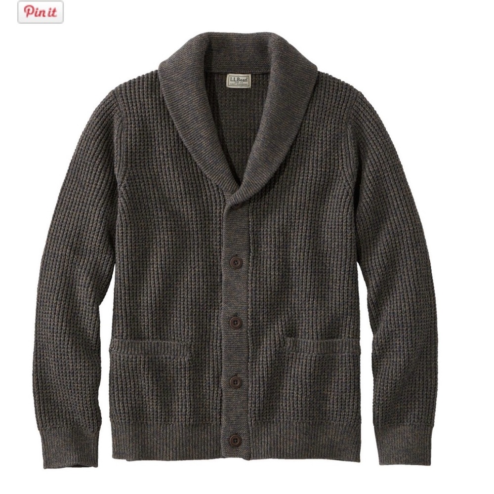 L.L. Bean Organic Cotton Waffle Knit Cardigan Sweater XXL Dark Cinder EUC w/Flaw
